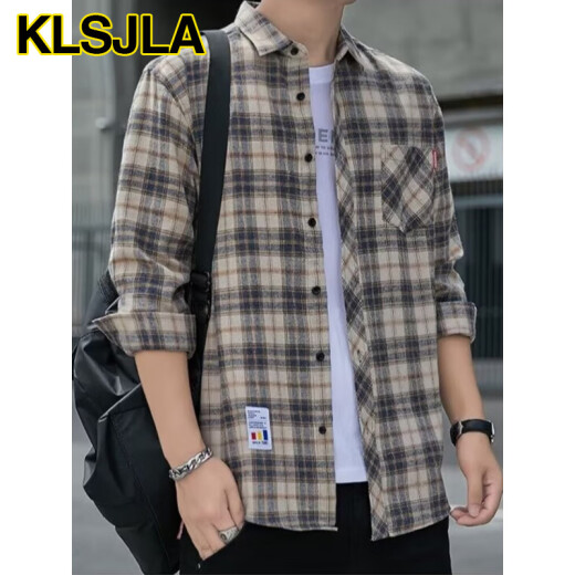 KLSJLA Camisa informal a cuadros Spring y otoño Camisa de manga larga Top coreana RETRO Summer delgada Ai K12108 Gray 56 M90-110Jin [Jin equivale a 0.5 kg]