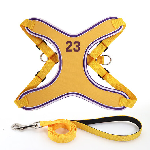 Pet-free dog leash vest type small and medium-sized dog leash basketball sports style Shiba Inu Teddy dog walking leash dog harness yellow M (chest 52-64cm) recommended 15-28 Jin Jin equals 0.5 kg