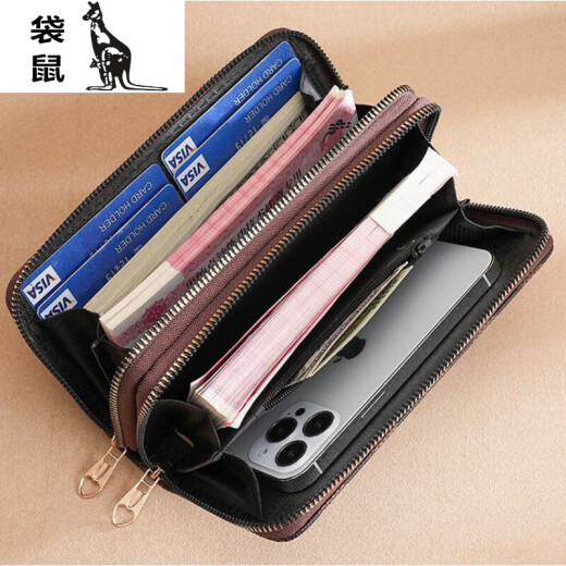 袋鼠钱包女士新款錢包精致长款大容量钱夹时尚手拿包感wallet 双位包圆点咖啡色