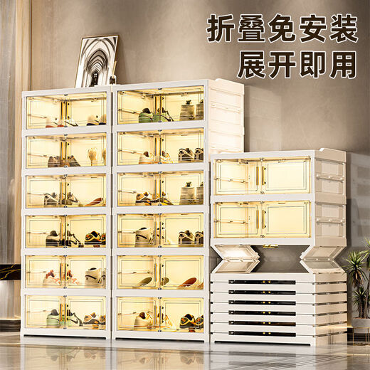 Sailotou Acrylic Shoe Box Fully Transparent 20-pack Free Installation Shoe Cabinet Entrance Door Home Shoe Rack Foldable Multi-Folding Magnetic Double Door Two Rows 9 Layers Can Hold 36 Pairs of Shoes