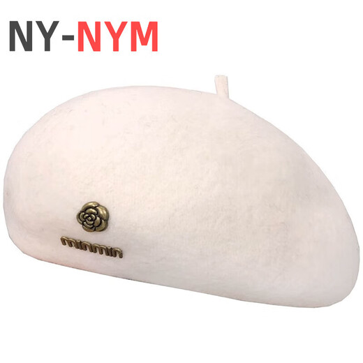 NY-NYM Korean style woolen beret women's autumn and winter large head circumference versatile octagonal hat Japanese style literary and artistic little painter hat off-white min beret