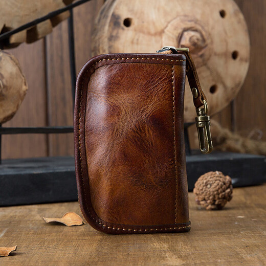 Simple / Nature Hartive Handmade Cowhide Ключевая сумка мужская застежка-молния на талию висящая автомобиль Ключевая сумка подличная кожаная кожаная кошелька многофункциональная многофункциональная сумка модная сумка модная коричневая