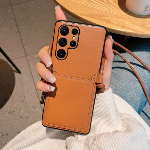 适用三星s23手机壳斜挎卡包galaxys23ultra棕色皮质三星s23+挂脖 【高级感棕色+斜挎卡包】 三星s23【成品】