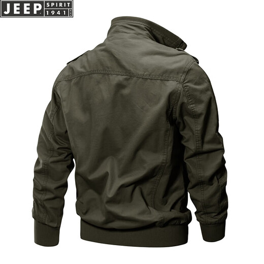 吉普（JEEP） 2025休闲百搭秋冬季男士工装夹克飞行员外套户外大码水洗立领肩 9930军绿色 薄款 XL 135-150斤 建议