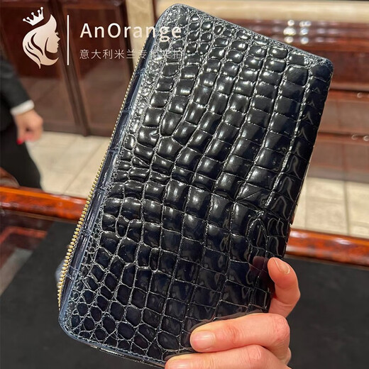 Stefano Ricci Stephen's new genuine leather men's bag with multiple card slots, gold-plated decoration, handmade bright crocodile leather wallet, black