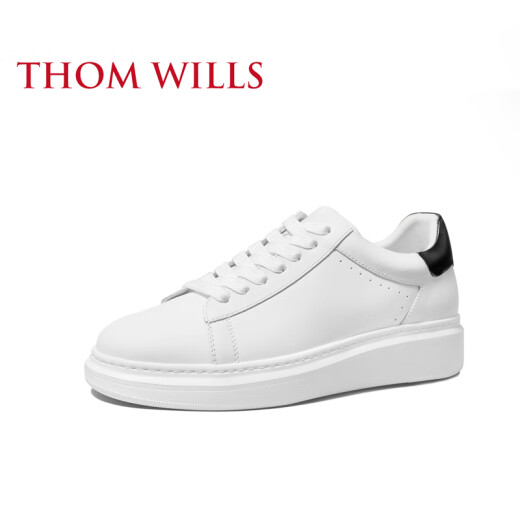 THOM WILLS内增高小白鞋男士经典白色板鞋百搭休闲鞋厚底夏季透气商务男鞋 白色（牛皮黑尾）G941-1 41 /7.5码