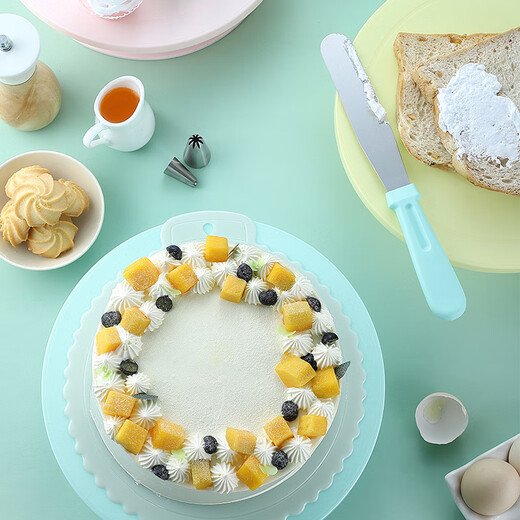 Magic Bean Shenghuo Decorating Turntable Cake Decorating Table Set Household Rotating Turntable Baking and Birthday Making Tools Full Set Baking Turntable - Nordic Powder Set of Four Color Box 27.5cm