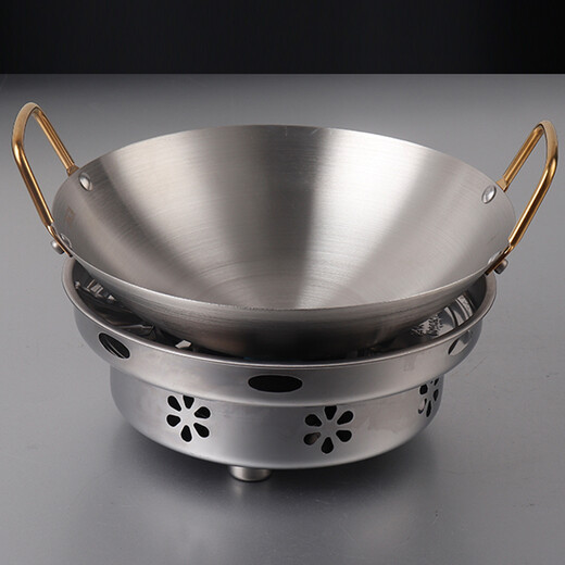 DELE Trípode de Barra de Olla Seca de Acero Inoxidable Estufa de Alcohol de Oreja Dorada Engrosada Olla Antiadherente para el hogar Base de Olla Comercial Trípode de Barra de Oreja Dorada 24 cm + Base de Color Natural