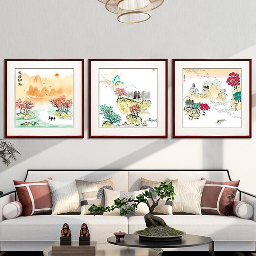 Zi Teng Suixuan modern new Chinese ink landscape painting restaurant dining room hanging painting living room decorative painting entrance bedroom Chinese style mural Picture 1 50*50cm mahogany color solid wood frame