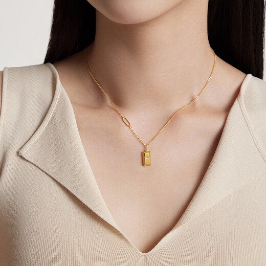 Chow Tai Fook Rich Small Gold Bar Necklace Women's Pendant Gold Set Chain (labor cost 880) F226470 40cm pure gold about 7.40g