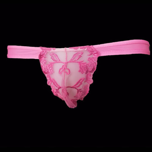 Vieruodis men's sexy underwear underwear thong men's sexy lace underwear sexy lace embroidered floral elastic tight breathable low waist convex ice silk pants blue 2XL