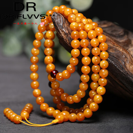 Fat Donglai's same beeswax necklace is selected from Burma's old multi-circle 108 Buddha beads raw mineral amber, old beeswax 108 beads diameter 6mm