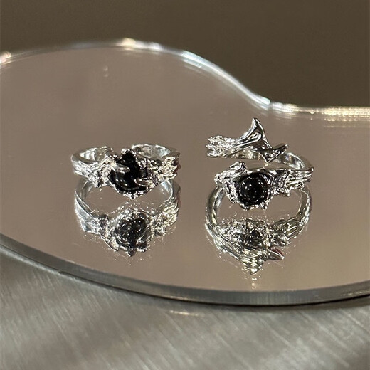 BJYL dark wind thorn ring men's ins niche design couple ring women's high-end open ring birthday gift two-piece set