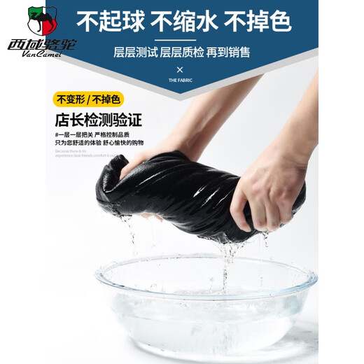 西域骆驼（VANCAMEL）高档夏季薄款短袖t恤男士圆领中青年商务休闲刺绣纯棉半袖上衣服 A13067黑色 175/XL