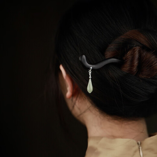 VanCalen hairpin for women, ebony + Hetian jade, Chinese style hairpin, ancient style, new Chinese style cheongsam hairpin, high-end hairpin, Hetian jade + S925 silver + ebony