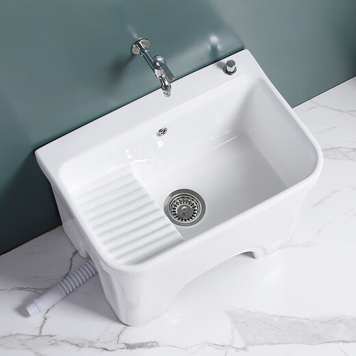 Lujies ceramic large mop pool with washboard mop pool washing floor mop trough handle basin balcony bathroom household side row pier 106-Taiwan controlled drain