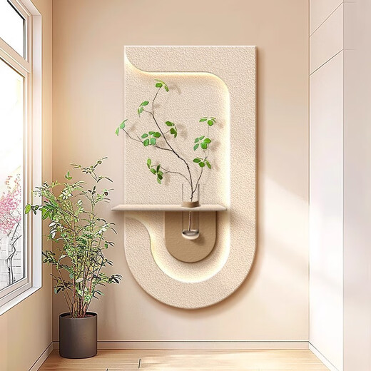 水培绿植奶油风玄关装饰画砂岩立体入户走廊过道挂画客厅墙壁灯画 80*160多层立体砂岩+玻璃花瓶+ 14757常规款不带灯