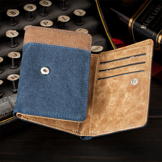Ziwu Qian Canvas Wallet Herren Retro Kurzer dreifach Denim Student Wechseln kleiner Kartenbeutel Mode minimalistische Brieftasche Geschenk Denim 3-fach Wallet Männer [blaues 3-fachblau]