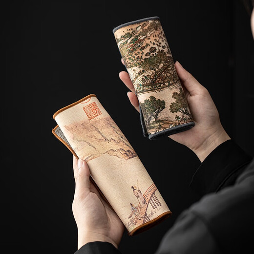 Su's Ceramic Tea Towel, Chinese Fashion Waterproof Tea Mat, Bamboo Mat, Retro Chinese Table Flag, Fabric Dry Tea Towel Mat, Two