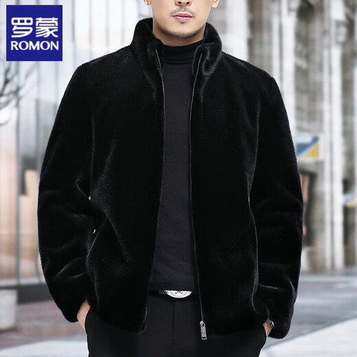 ROMON 2026 new mink velvet winter fur one-piece hooded stand-up collar mink fur whole mink Haining fur coat for men stand-up collar 50 100-115Jin Jin is equal to 0.5 kg
