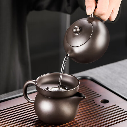 Tangfeng Zisha Kung Fu Tea Set Home Light Luxury High-end Xishi Teapot Teacup Cover Bowl Office Tea Making Gift Set Qianchuan Changhei + Ziyun Xishi Pot 11 Heads + Pinsheng