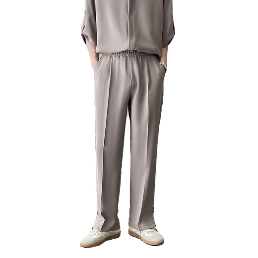 Fearless Forward (GQWWQX) Sommer Ice Seidenanzug Herrenmodische Freizeithemd Straight Hosen Zweiteiler und vielseitiger K683 Black XL