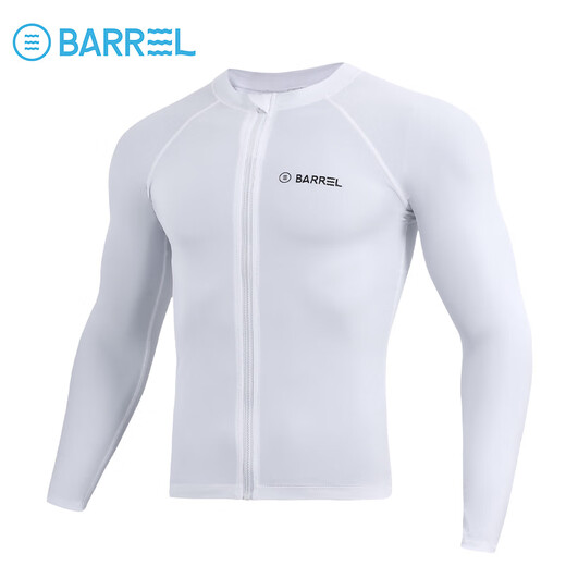 Zhizhou barrel swimsuit men's surfing suit two-piece quick-drying tight jellyfish snorkeling suit wetsuit long sleeves men's pure white (cardigan) M (100-120Jin Jin equals 0.5 kg)