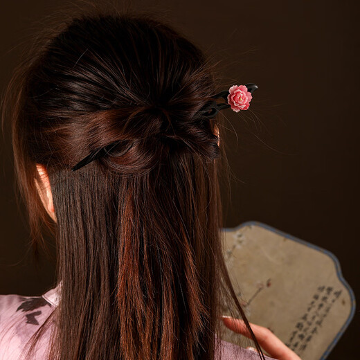 Su Shiliu Peony Flower Sandalwood Hairpin New Chinese Style Hairpin Daily Commuting Horse Face Skirt Ancient Style Hairpin Hairpin Headdress Gift for Women National Color and Heavenly Fragrance Peony Flower Sandalwood Hairpin