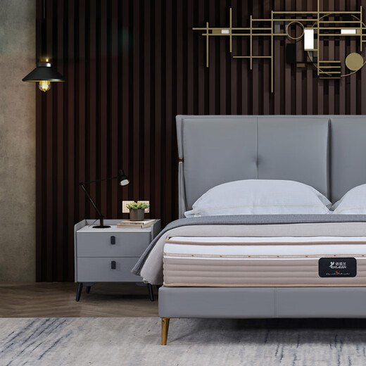 Yililan S22-E9276Z Dormitorio principal de alta calidad Bed de la cama de elefante Doble Bed Bed Bed Bed Bed Soft Leather Bed de cuero Gray 2000*1800