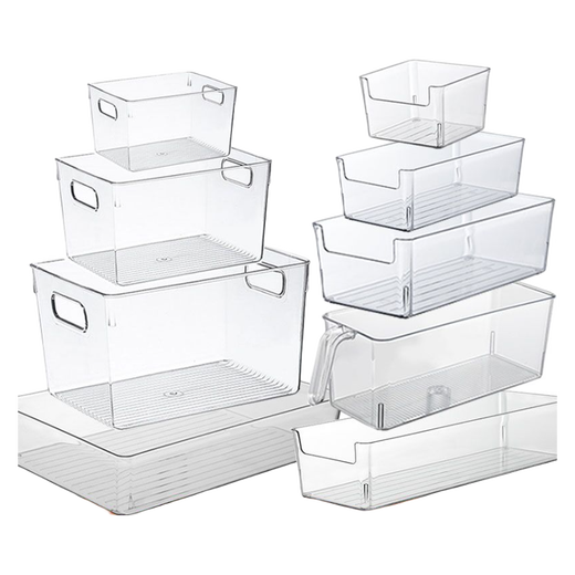 Mimu office desktop small stationery sundries cosmetics kitchen bathroom transparent storage box storage box storage box 4877. Side U transparent basket-medium length