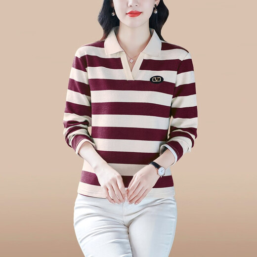 Fangluyu Langarmed T-Shirt für Frauen im Frühjahr und Herbst Neuer Mutter mittleren Alters High-End-Baumwoll-Revers-Polo-Hemd Casual T-Shirt Lose T-Shirt 6636 Schwarz und Weiß 3xl Eins Größe empfohlen, 130-139jin zu tragen [Jin gleich 0,5 kg]