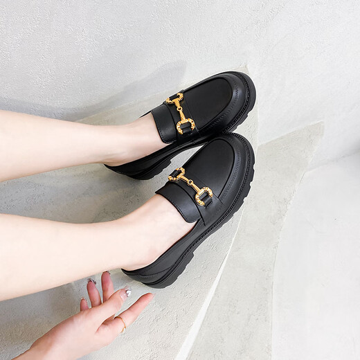 Bainike low-top rain shoes for women, versatile casual anti-slip waterproof student water shoes for women, fashionable shallow mouth Korean style thick-soled leather shoes for women, black size 36 standard size