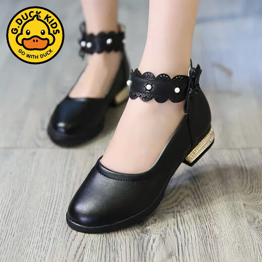 G.duck girls' leather shoes 2024 new spring and autumn college style Korean style versatile princess performance shoes student soft leather shoes non-slip pink 33 (shoe inner length 20.8cm)