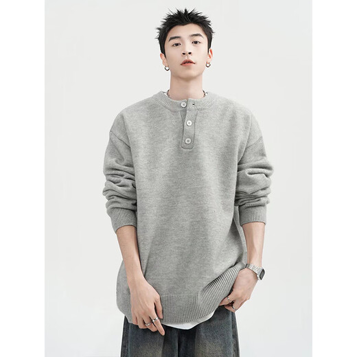Fitting room Henry collar sweater men's autumn American cleanfit sweater jacket retro long-sleeved inner sweater light gray XL recommended 135-150Jin Jin equals 0.5 kg