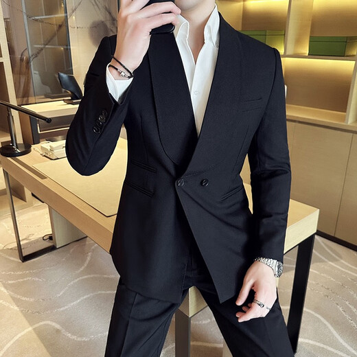 JESSONS DOUBLE BREAGE GREEN FRUTS COLLAR SUIT SUIR BUSING HEMS HEMSE BUSING CONCUTER ROBE SIMP MEMS SUIT MEN SUIS noir (costume + pantalon + C6623 Shirt White) L
