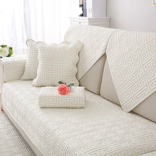Nabefi full cotton sofa cushion four seasons universal fabric non-slip solid wood seat cushion simple modern leather sofa cover backrest turban beige back grid 70*702 pieces