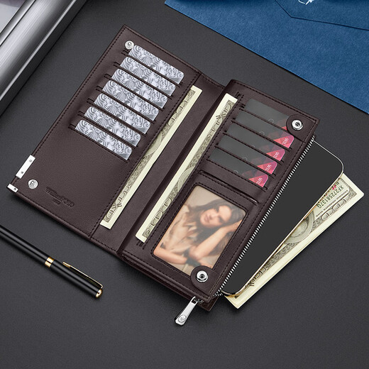 Britisch Paul Echt Leder Brieftasche Herren Langer Reißverschluss Multifunktion großer Kapazität Multi-Card-Vorderschicht Cowide Kartenbeutel Anti-Diebstahl Pinsel Handtasche Schwarzes Lychee Muster