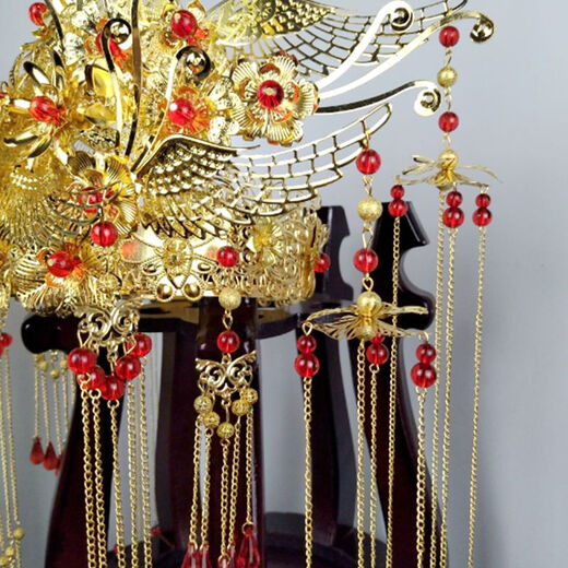 Lai Qi Bridal Ancient Costume Headdress Chinese Wedding Queen Hair Accessories Dragon and Phoenix Gown Xiuhe Suit Tang Suit Hanfu Accessories Large Phoenix Crown Round Phoenix Crown Headdress + Earrings (Clip)