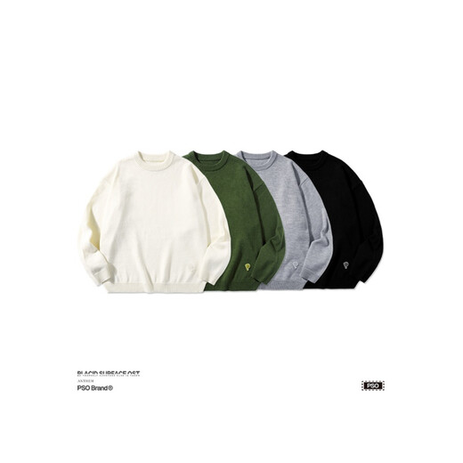 
PSO Brand Solid Color Round Neck Pullover Men's Sweater Knitted Base Shirt Top Couple Outfit Apricot L