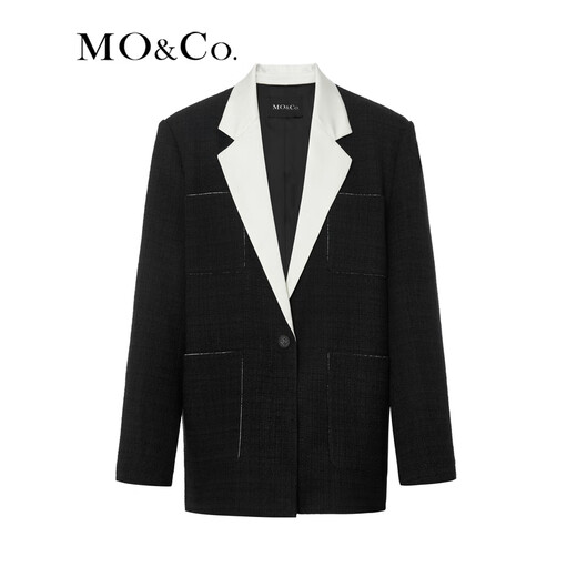 MO&Co.肌理感黑色西装权力外套中长款平驳领休闲西装外套摩安珂 黑色 S 160
