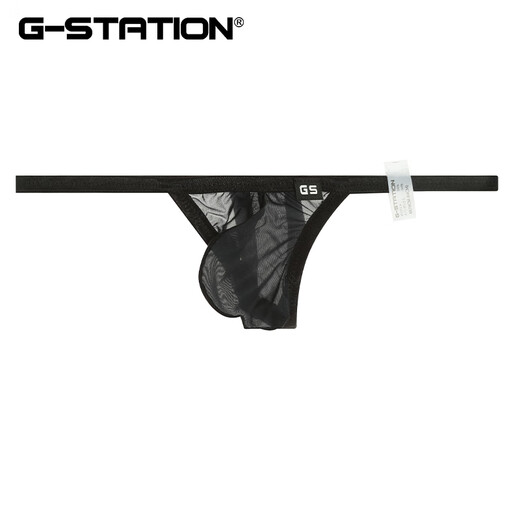 G-STATION ultra-thin, silky and comfortable STC sexy men's thong, highly transparent, breathable, quick-drying, tight-fitting, small size, black M (Japanese size, small design)