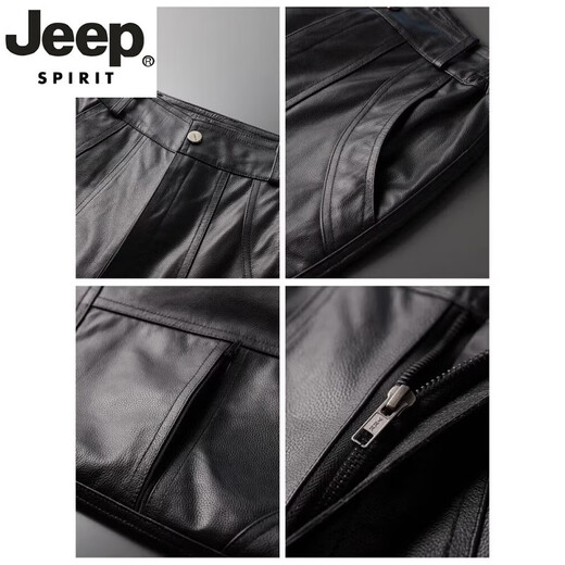 Jeep spirit high -end leather pants male head layer cowhide plus velvet thickened motorcycle middle -aged loose straight leather pants waterproof black conventional spring and autumn no inner end 36