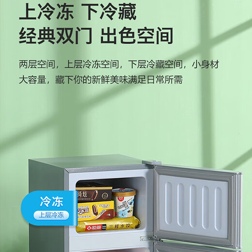 RIPU small refrigerator mini small double-door household first-class energy efficiency dormitory rental room office energy-saving refrigeration and freezer refrigerator first-class energy efficiency 68 liters silver compact and does not take up space