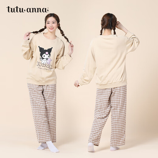 Tutuanna Pullover Terry Cloth Kuromi Printed Top Brushed Plaid Pajama Pants Couple Set 37173544 Navy Blue Men's L 175/96A