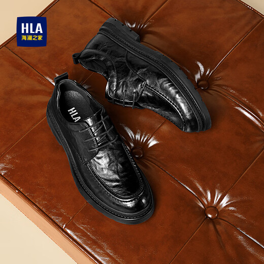 Hailan House HLA Leather Shoes Men's Versatile Casual Leather Shoes Business Wear-Resistant Derby Shoes HAAPXM1EAV007 Black 40