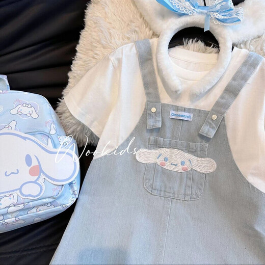 
G.DUCKKIDS children's clothing girls suit summer fashionable children's overalls suit cartoon girls T-shirt denim skirt Yugui dog fake two-piece shoulder skirt for doll 130 code recommendation 120-130cm 7-8 years old