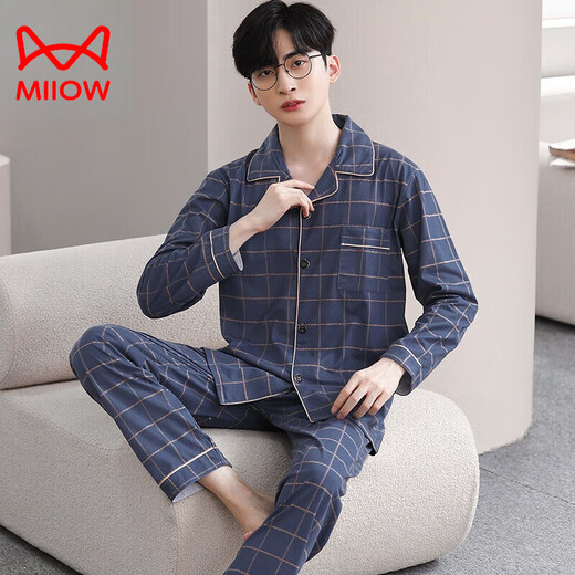 Catman (Miiow) Pure Cotton Pajamas Men's Spring и осень 2024 Новый прохладный хлопок с длинными рукавами.