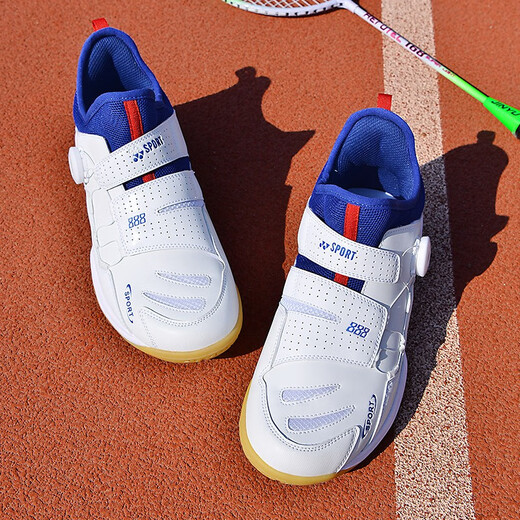 FEELACES badminton shoes, anti-twist, non-slip, wear-resistant, rotating buttons, lace-free, men's and women's sports training shoes, 182 white and blue, 42 standard sports shoe size