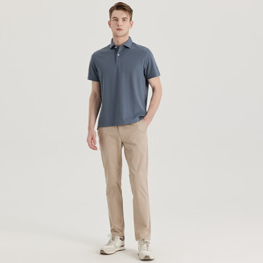 Staffel 5 Smart fünf schwere doppelt Perlen Kurzarm Polo-Hemd Herren Ice Seide rein weiße leichte Luxus-Hemd-Hemdkragen täglicher Pendler T Grey D753 XL (Gewicht empfohlen 76-85 kg)