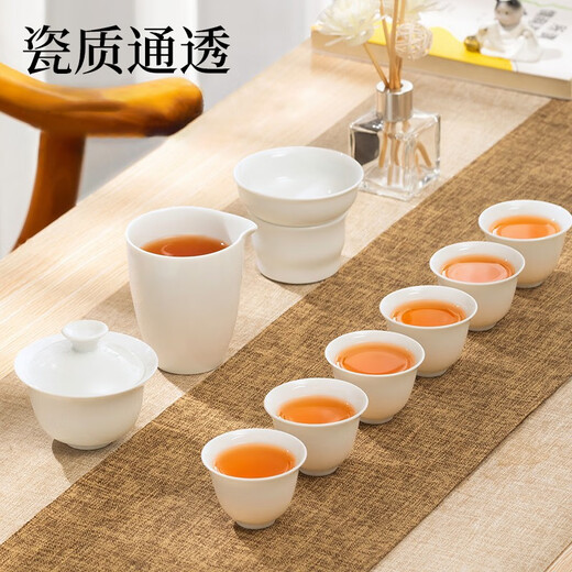 Feixiang mutton-fat jade Kung Fu tea set for home living room simple office reception Dehua white porcelain tureen tea cup mutton-fat jade tea set - magnolia cup type 10 pieces 2022 new white porcelain tea set